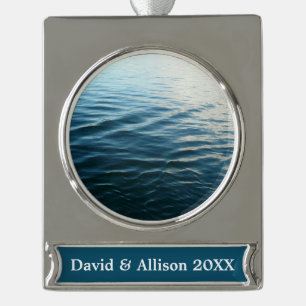 Shades of Blue Water Abstract Natuur Fotografie Verzilverd Banner Ornament