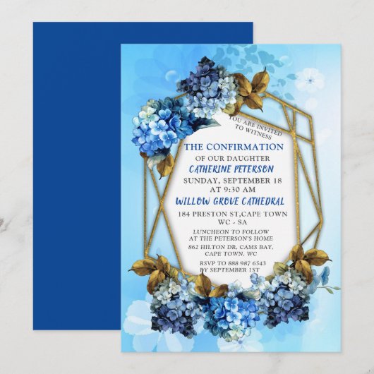 Shades of Blue Waterverf Confirmation-uitnodiging Kaart (Voorkant / Achterkant)