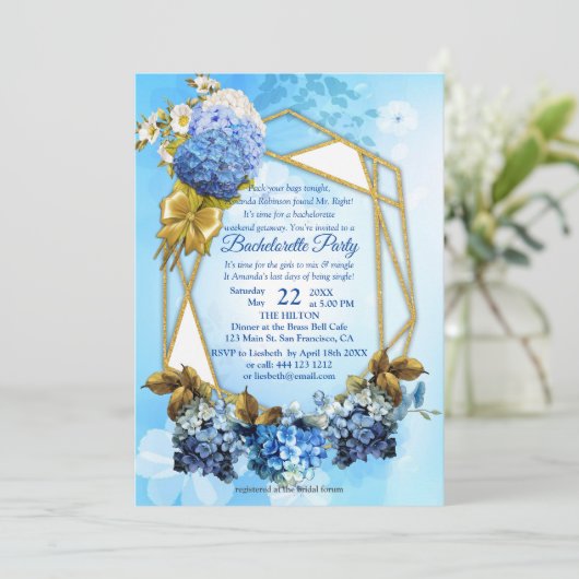 Shades of Blue Waterverf Hydrangeas Bachelorette Kaart (Staand voorkant)