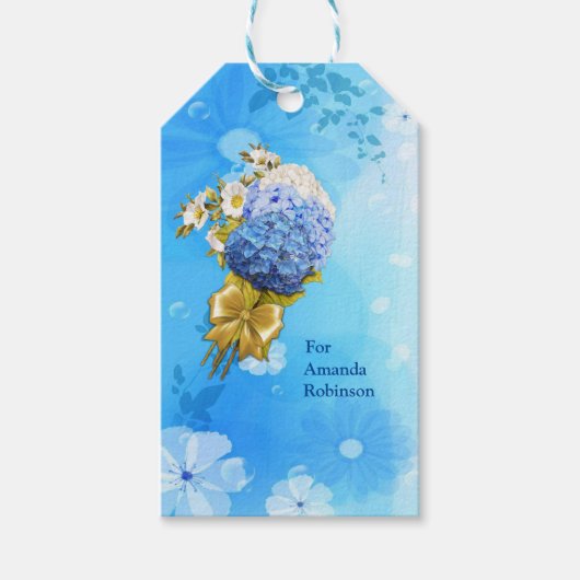 Shades of Blue Waterverf Hydrangeas Cadeaulabel (Voorkant)