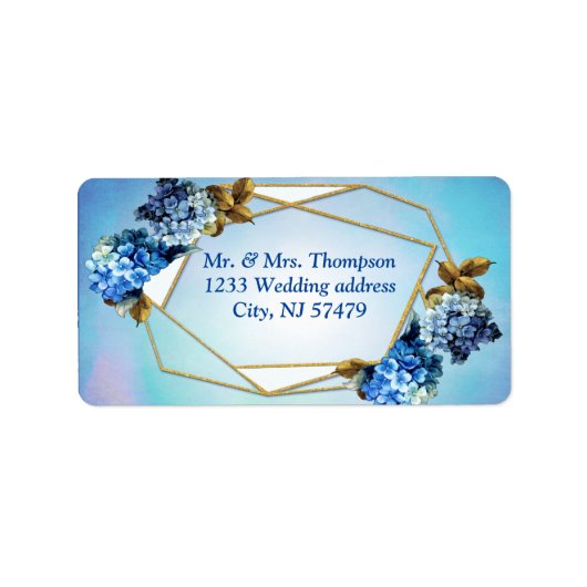 Shades of Blue Waterverf Hydrangeas Etiket (Voorkant)