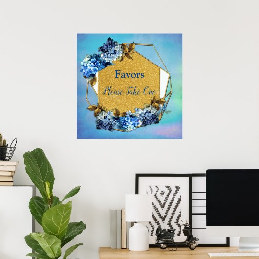 Shades of Blue Waterverf Hydrangeas Favors Poster (Thuiskantoor)