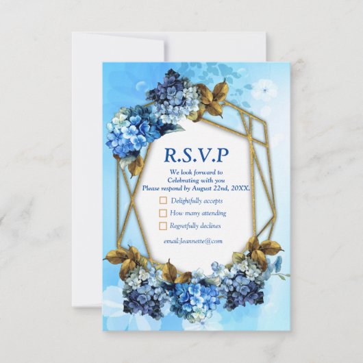 Shades of Blue Waterverf Hydrangeas RSVP Kaartje (Voorkant)