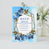 Shades of Blue Waterverf Hydrangeas RSVP Kaartje (Staand voorkant)