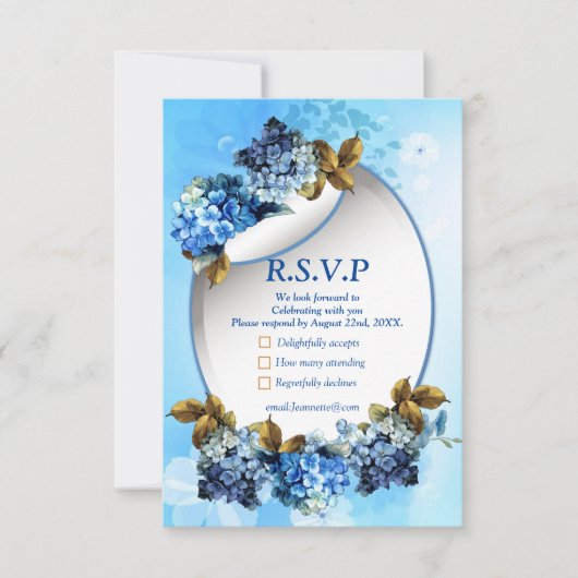 Shades of Blue Waterverf Hydrangeas RSVP Kaartje (Voorkant)