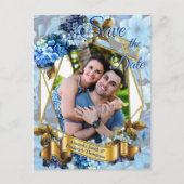 Shades of Blue Waterverf Hydrangeas Save the date Aankondigingskaart (Voorkant)