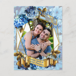 Shades of Blue Waterverf Hydrangeas Save the date Aankondigingskaart