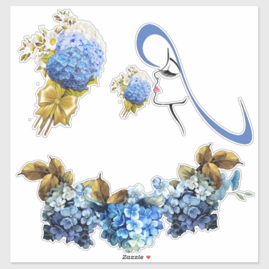 Shades of Blue Waterverf Hydrangeas Sticker (Vel)