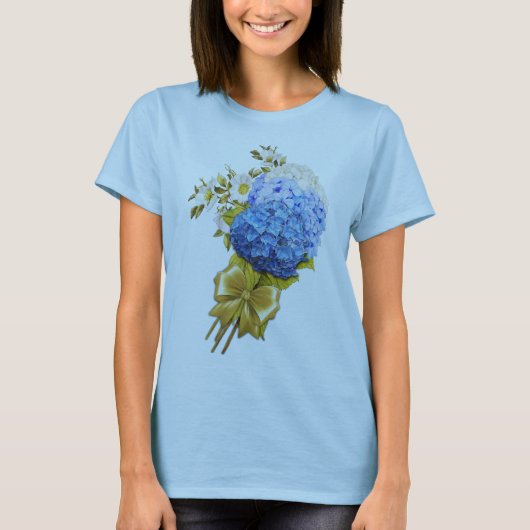 Shades of Blue Waterverf Hydrangeas T-shirt (Voorkant)