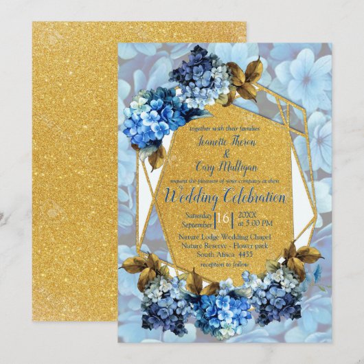Shades of Blue Waterverf Hydrangeas Wedding Kaart (Voorkant / Achterkant)