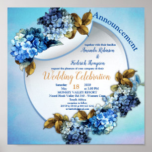 Shades of Blue Waterverf Hydrangeas Wedding Poster