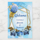 Shades of Blue Waterverf Hydrangeas Wijn Etiket (Enkel label)