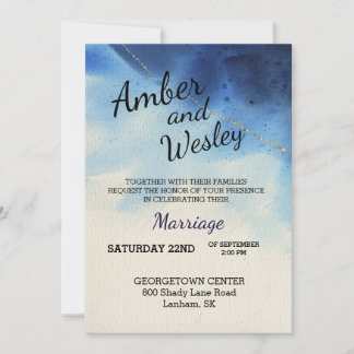 Shades of Blue Waterverf Wedding Invitation Kaart