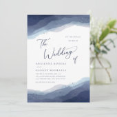 Shades of Blue Waterverf Wedding Kaart (Staand voorkant)