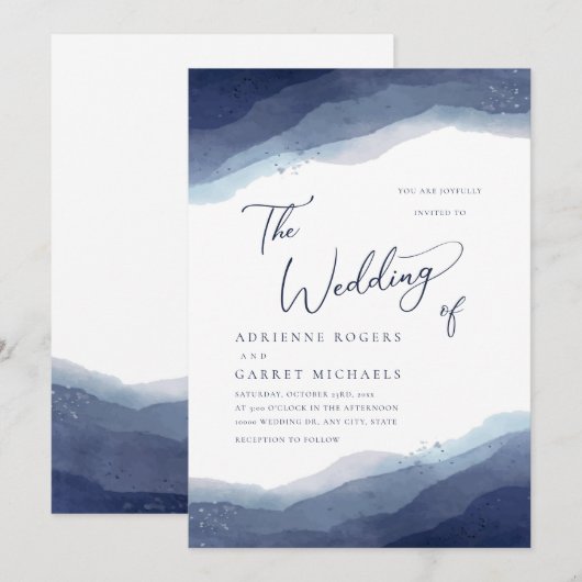 Shades of Blue Waterverf Wedding Kaart (Voorkant / Achterkant)