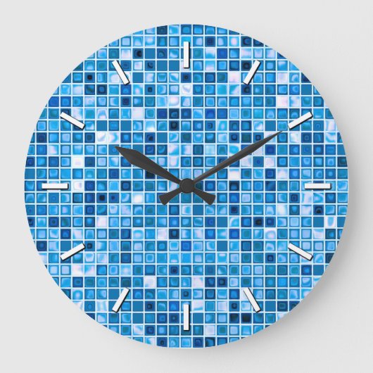 Shades of Blue 'Watery' Mosaic Tiles Pattern Grote Klok (Voorkant)