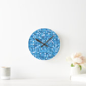 Shades of Blue 'Watery' Mosaic Tiles Pattern Ronde Klok (Huis)