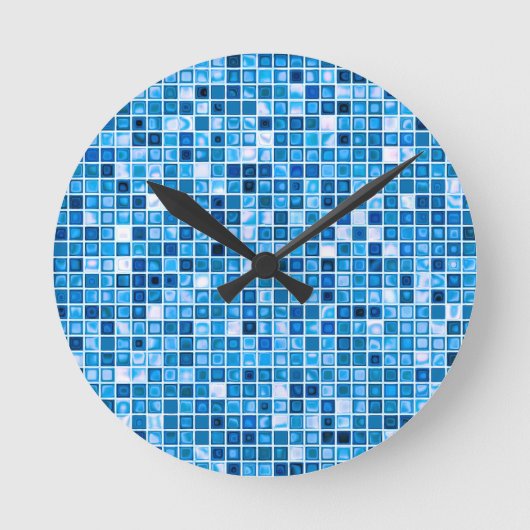 Shades of Blue 'Watery' Mosaic Tiles Pattern Ronde Klok (Voorkant)