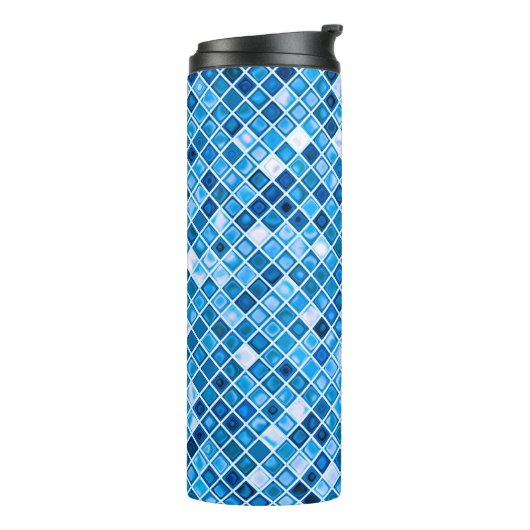 Shades of Blue 'Watery' Mosaic Tiles Pattern Thermosbeker (Gedraaid links)