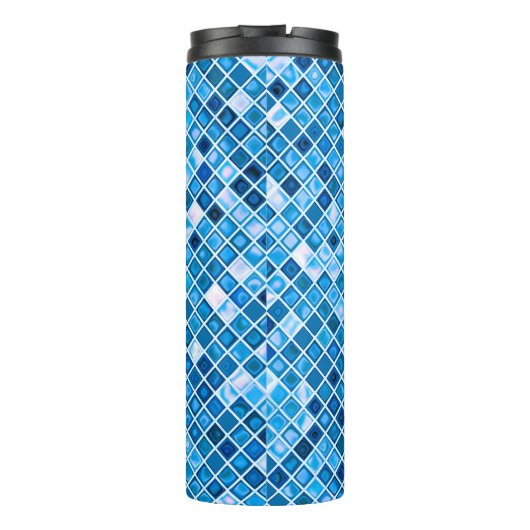 Shades of Blue 'Watery' Mosaic Tiles Pattern Thermosbeker (Achterkant)