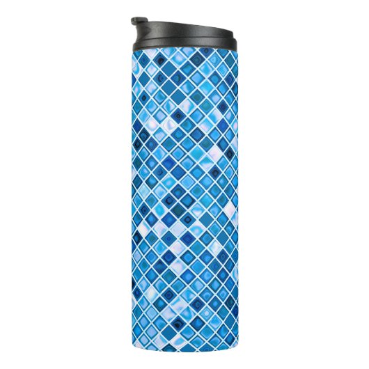 Shades of Blue 'Watery' Mosaic Tiles Pattern Thermosbeker (Geroteerd rechts)