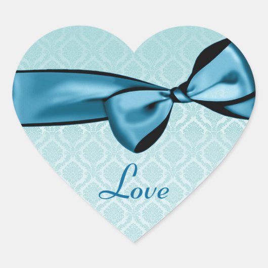Shades of Blue Wedding Bow Damask Heart Sticker (Voorkant)