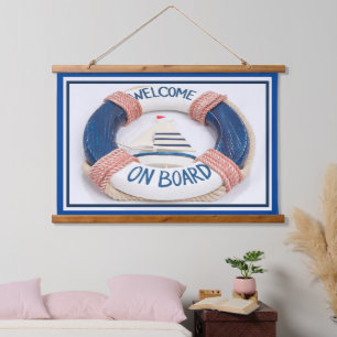 Shades of Blue White Background Welcome on Board Hangend Wandkleed