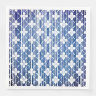 Shades of Blue White Ombre Striped Flowers Pattern Servet