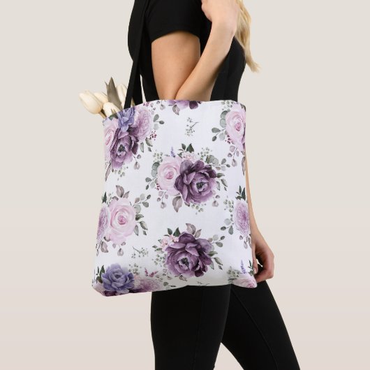 Shades of Dusty Paars Blooms Moody Floral Tote Bag (Dichtbij)