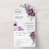 Shades of Dusty Paars Blooms Moody Floral Wedding All In One Uitnodiging (Binnen)