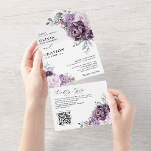 Shades of Dusty Paars Blooms Moody Floral Wedding All In One Uitnodiging