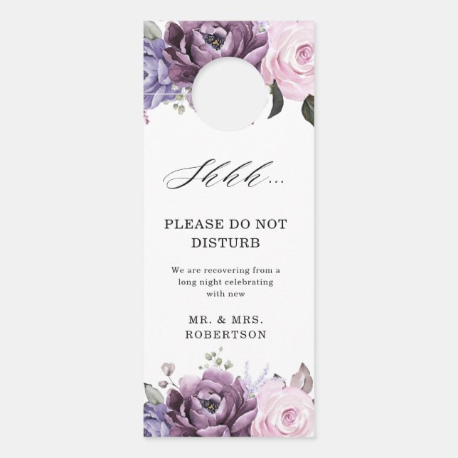 Shades of Dusty Paars Blooms Moody Floral Wedding Deurhanger (Voorkant)