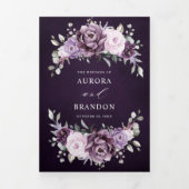 Shades of Dusty Paars Blooms Moody Floral Wedding Drieluik Aankondiging (Cover)
