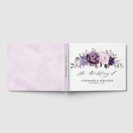 Shades of Dusty Paars Blooms Moody Floral Wedding Gastenboek (Volledig)