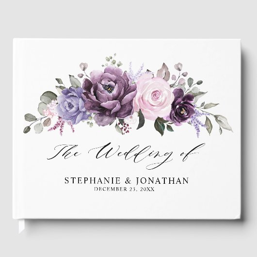 Shades of Dusty Paars Blooms Moody Floral Wedding Gastenboek (Voorkant)