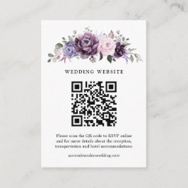 Shades of Dusty Paars Blooms Moody Floral Wedding Informatiekaartje