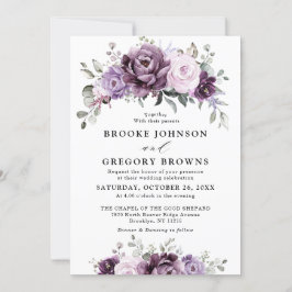 Shades of Dusty Paars Blooms Moody Floral Wedding Kaart
