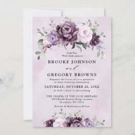 Shades of Dusty Paars Blooms Moody Floral Wedding Kaart