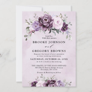 Shades of Dusty Paars Blooms Moody Floral Wedding Kaart