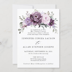Shades of Dusty Paars Blooms Moody Floral Wedding Kaart