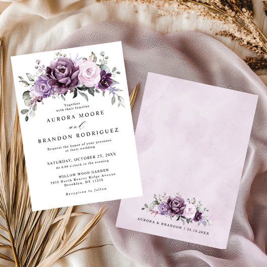 Shades of Dusty Paars Blooms Moody Floral Wedding Kaart