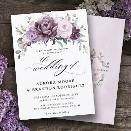 Shades of Dusty Paars Blooms Moody Floral Wedding Kaart