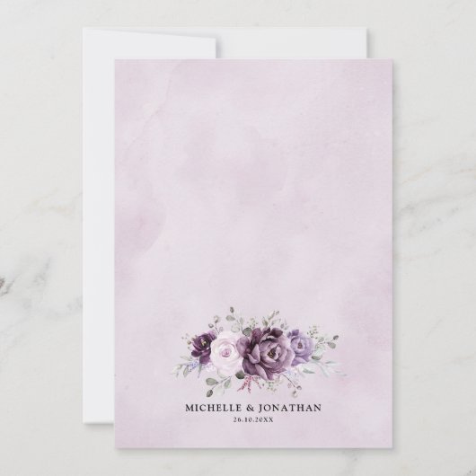 Shades of Dusty Paars Blooms Moody Floral Wedding Kaart (Achterkant)