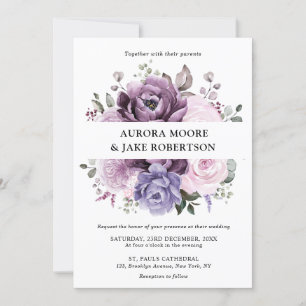 Shades of Dusty Paars Blooms Moody Floral Wedding Kaart
