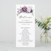 Shades of Dusty Paars Blooms Moody Floral Wedding Programmakaart (Staand voorkant)