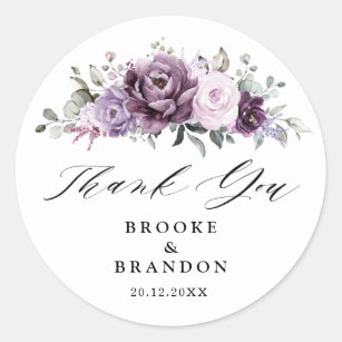 Shades of Dusty Paars Blooms Moody Floral Wedding Ronde Sticker