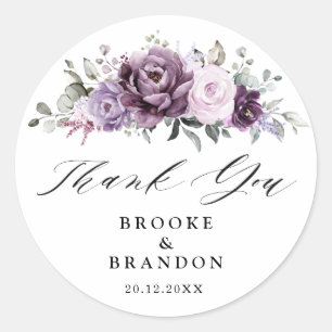 Shades of Dusty Paars Blooms Moody Floral Wedding Ronde Sticker