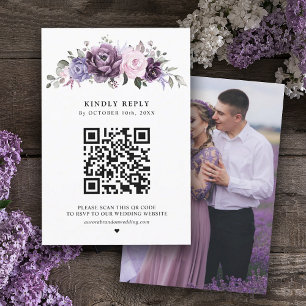Shades of Dusty Paars Blooms Moody Floral Wedding RSVP Kaartje