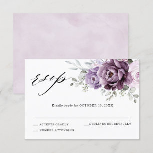 Shades of Dusty Paars Blooms Moody Floral Wedding RSVP Kaartje