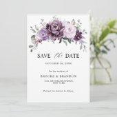Shades of Dusty Paars Blooms Moody Floral Wedding Save The Date (Staand voorkant)